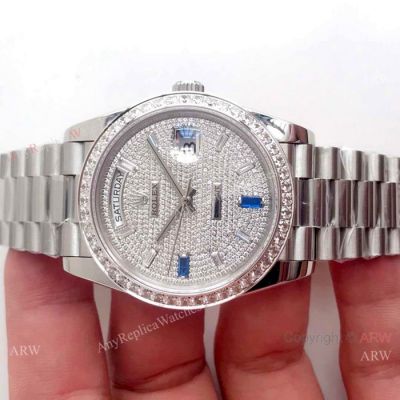 Swiss Grade Rolex Day Date II Ice Out watch Stainless Steel 41mm